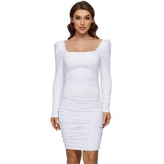 Women Long Sleeve Ruched Stretch Jersey Dress